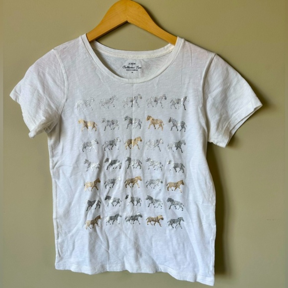 J. Crew Zebra Collector Tee in White Silver and Gold Size Small